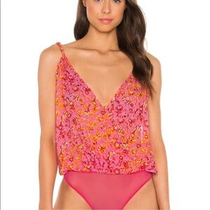 Free People‎ x REVOLVE Siren Song Bodysuit in Pop Pink Combo XS V Neck Buttons